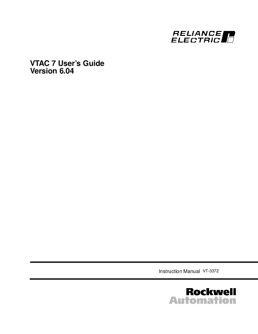 First Page Image of 60H4260 Reliance Electric VTAC 7 Users Guide Version 6.04 D2-3372.pdf